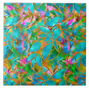 Carreau En Céramique Verre souillé d'abrégé sur floral tuile