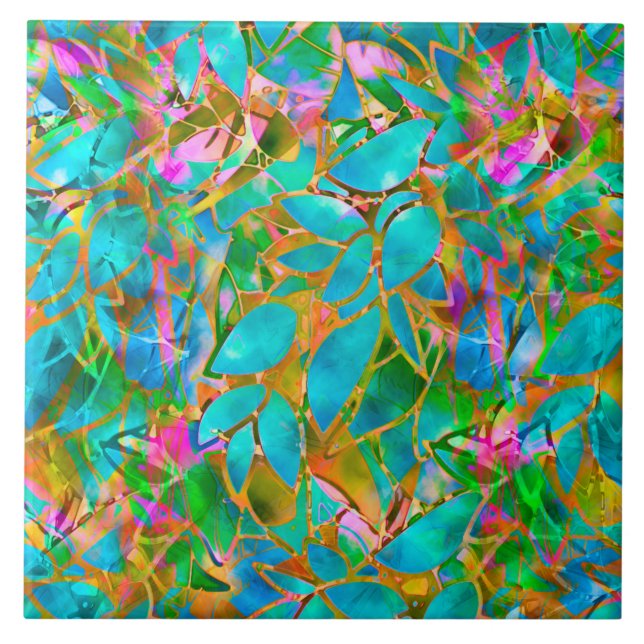 Carreau En Céramique Verre souillé d'abrégé sur floral tuile (Devant)