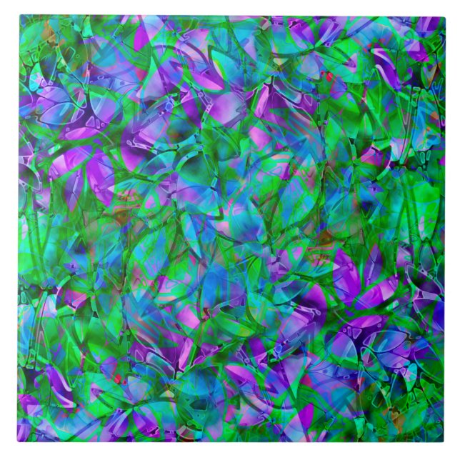 Carreau En Céramique Verre souillé d'abrégé sur floral tuile (Devant)