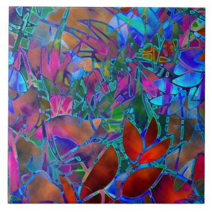 Carreau En Céramique Verre souillé d'abrégé sur floral tuile