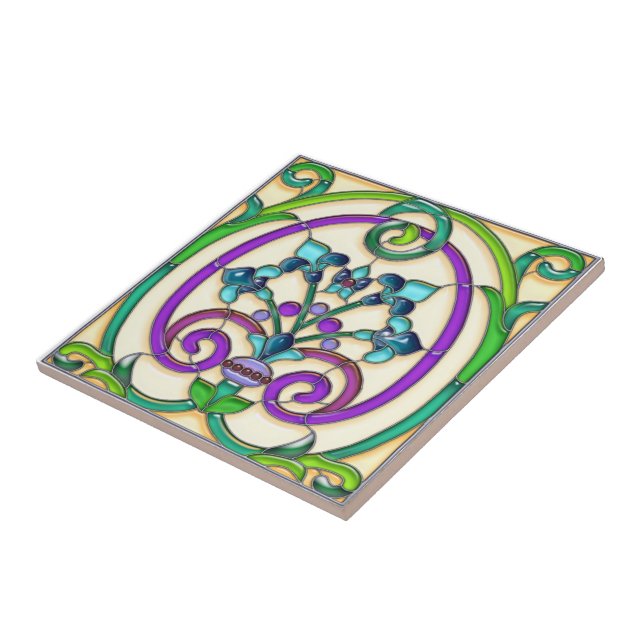 Carreau En Céramique Verre souillé de Fleur de Lys d'art déco (Côté)
