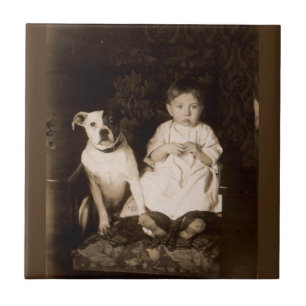 Carreau En Céramique vers 1910 pitbull et bébé RPPC
