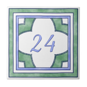 Carreau En Céramique Vert et grand numéro de maison bleu-clair