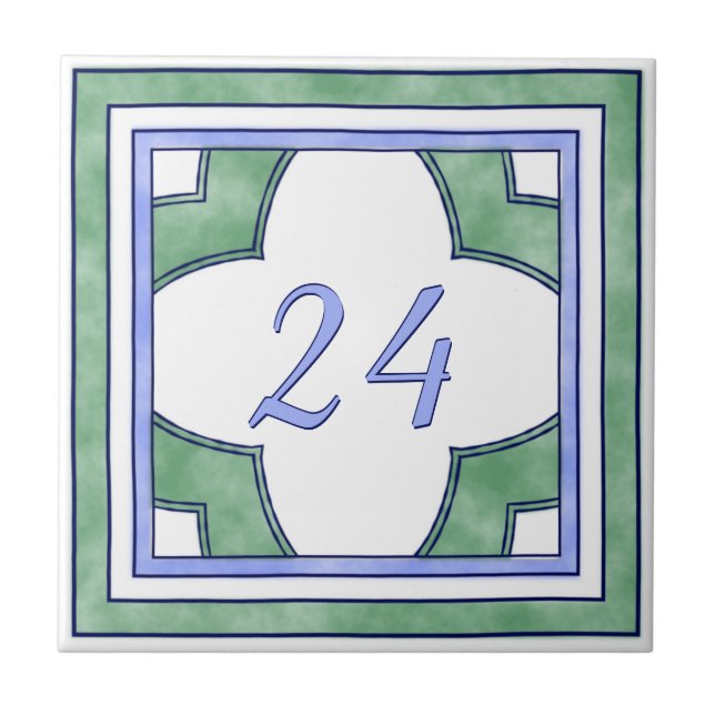 Carreau En Céramique Vert et grand numéro de maison bleu-clair (Devant)
