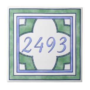 Carreau En Céramique Vert et petit numéro de maison bleu-clair