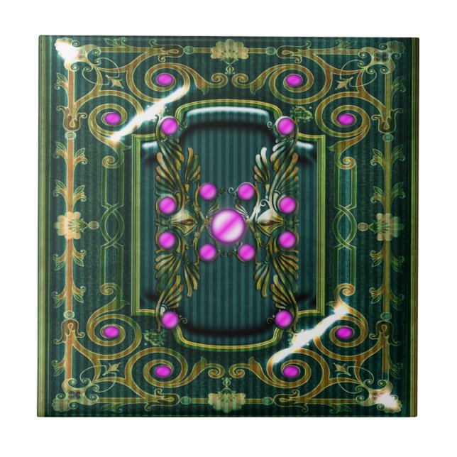 Carreau En Céramique Victorian vintage vert rose élégant (Devant)
