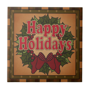 Carreau En Céramique Vieille guirlande de Noël de mode