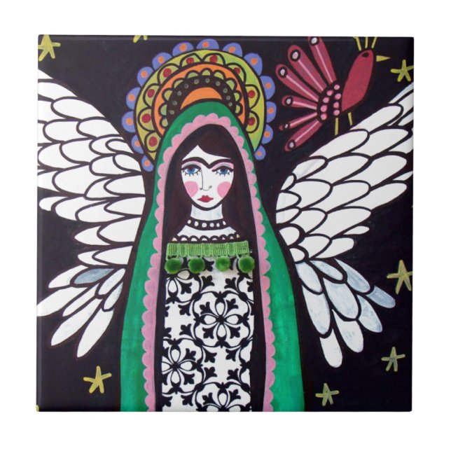 Carreau En Céramique Vierge d'ange d'art de Guadalupe par Heather (Devant)