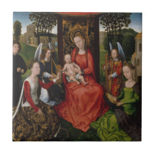 Carreau En Céramique Vierge et enfant de Saints Catherine d'Alexandrie