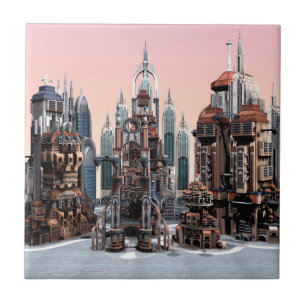 Carreau En Céramique Ville de fantasy futuriste Art de la skyline de sc