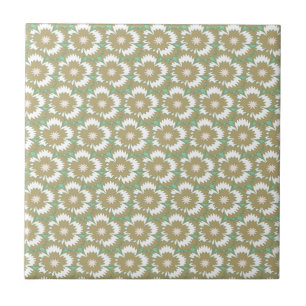 Carreau En Céramique Vintage beige et vert fleuri Dianthus Barbatus