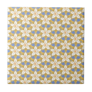 Carreau En Céramique Vintage Floral bleu et jaune motif Jonquil