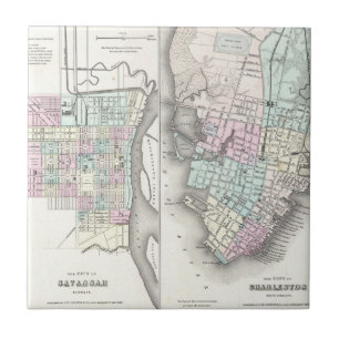 Carreau En Céramique Vintage Map of Savannah and Charleston