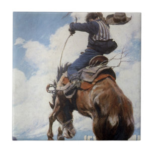 Carreau En Céramique Vintage Western Cowboys, Bucking par NC Wyeth