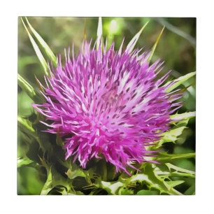 Carreau En Céramique Violet chardon Fleur sauvage Floral Art