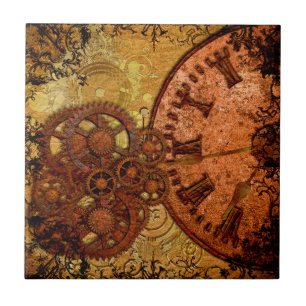 Carreau En Céramique Vitesse grunge et horloge de Steampunk