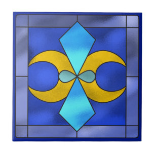 Carreau En Céramique Vitrail Lune géométrique Carrelage bleu céramique