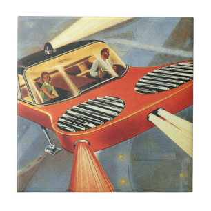 Carreau En Céramique Voiture volante de science-fiction vintage