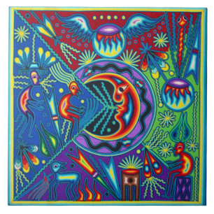 Carreau En Céramique Voyage tribal maya mexicain de Boho d'art d'Oaxaca