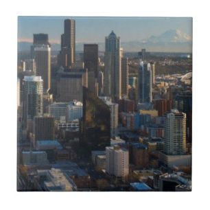 Carreau En Céramique Vue aérienne d'horizon de ville de Seattle