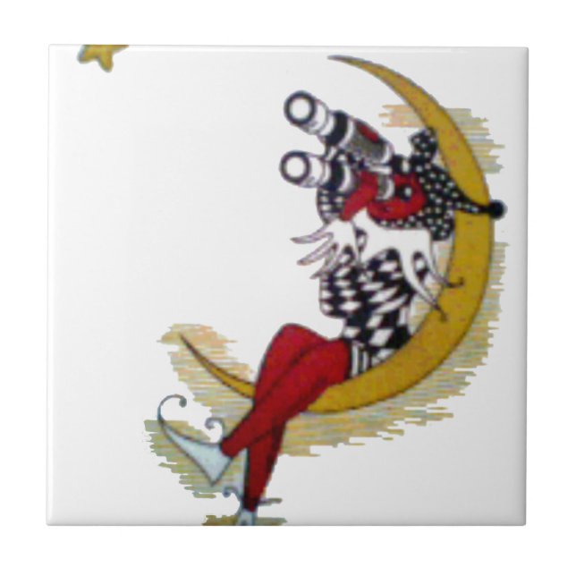 Carreau En Céramique Vue cosmique : Elfe sur la lune aventure (Devant)