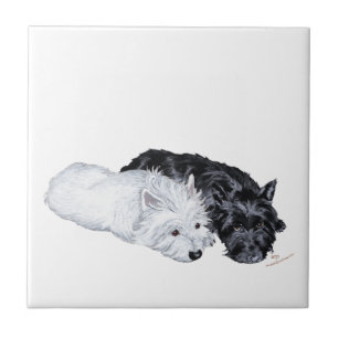 Carreau En Céramique Westie et Scottie au repos