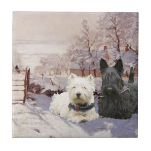 Carreau En Céramique Westie & Scottie Hiver Pie