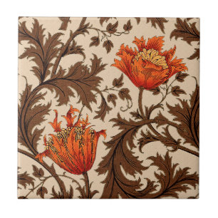 Carreau En Céramique William Morris Anemone, beige, Brown et rouille