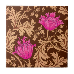 Carreau En Céramique William Morris Anemone, Brown et Fuchsia Pink