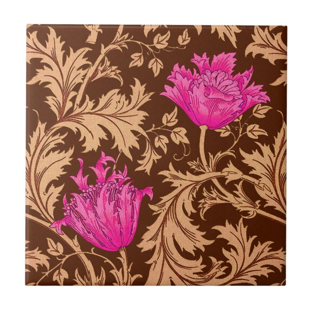 Carreau En Céramique William Morris Anemone, Brown et Fuchsia Pink (Devant)