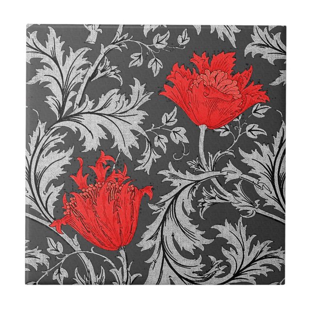 Carreau En Céramique William Morris Anemone, gris / gris et rouge (Devant)
