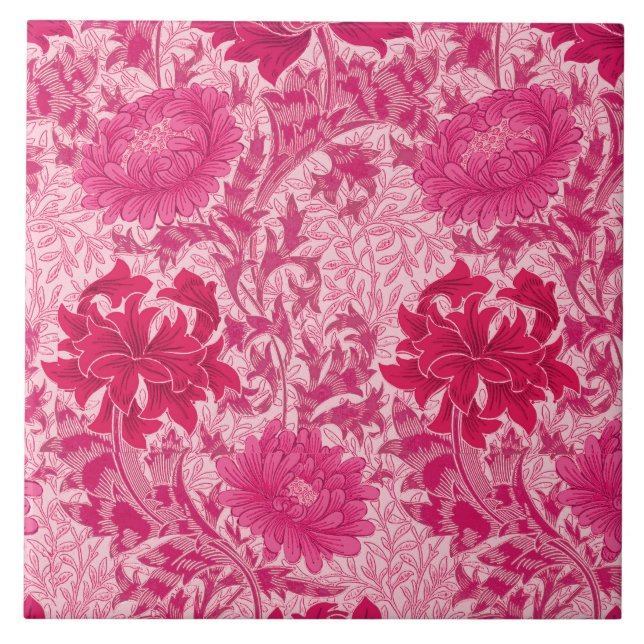 Carreau En Céramique William Morris Chrysanthemums, Fuchsia Pink (Devant)