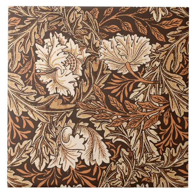 Carreau En Céramique William Morris floral, brun chocolat et beige (Devant)