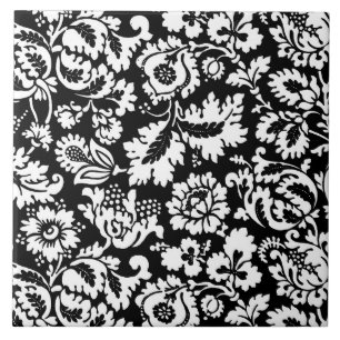 Carreau En Céramique William Morris Floral Damask, Noir et Blanc