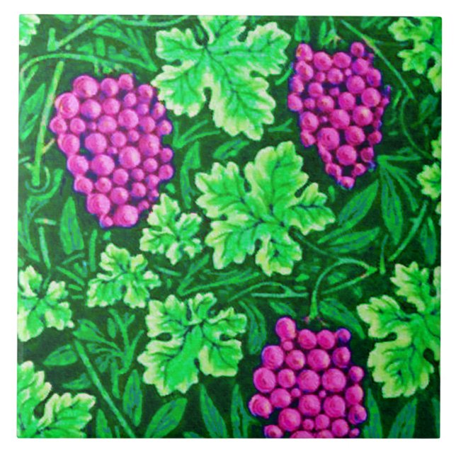 Carreau En Céramique William Morris Grapevine, Magenta et Green (Devant)