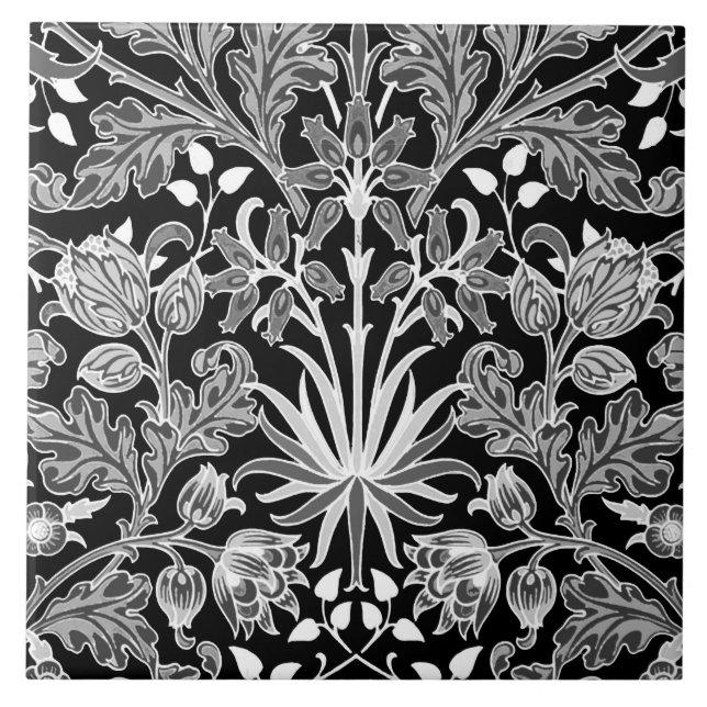 Carreau En Céramique William Morris Hyacinth Imprimer, noir et blanc (Devant)