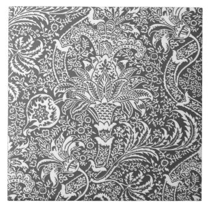 Carreau En Céramique William Morris Indian, Graphite Grey et White