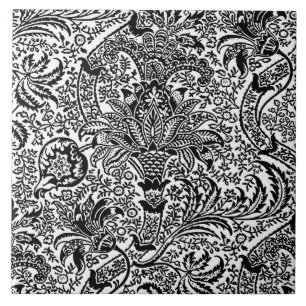 Carreau En Céramique William Morris indien, blanc et noir