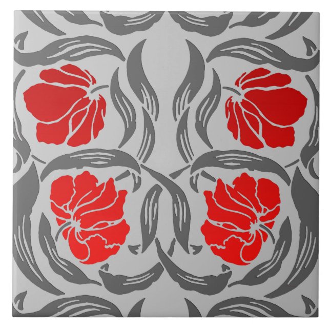 Carreau En Céramique William Morris Pimpernel, Silver Grey et Red (Devant)