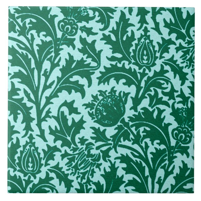 Carreau En Céramique William Morris Thistle Damask, Turquoise et Aqua (Devant)