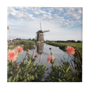 Carreau En Céramique Windmill and flowers in Holland Photile