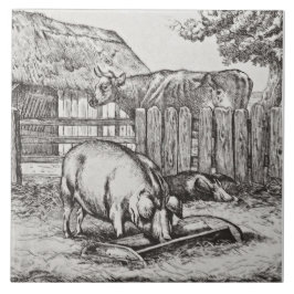 Carreau En Céramique Wm Wise Minton Farm Animals Pigs Tile Repro c 1879