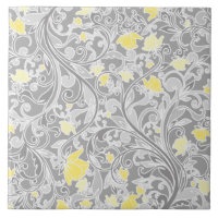 Yellow and Gray Swirly Floral