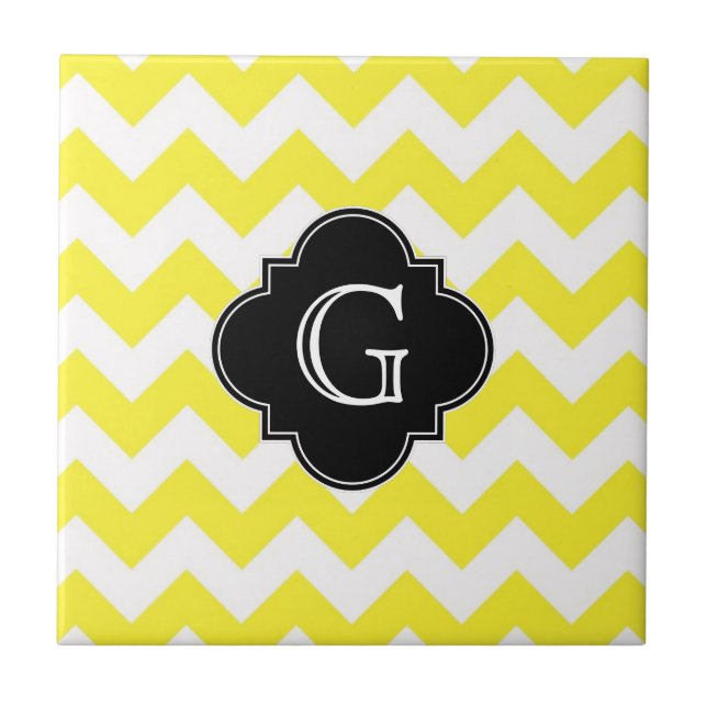 Carreau En Céramique Yellow Chevron ZigZag Blk Quatrefoil Monagram (Devant)