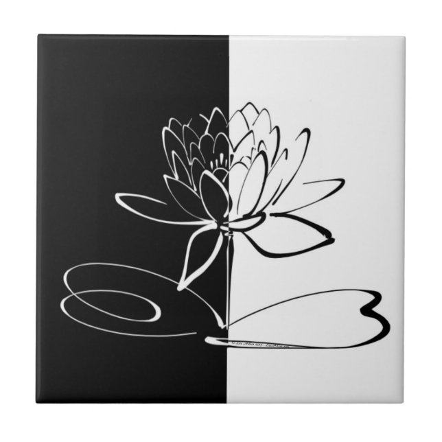 Carreau En Céramique Yin Yang Black Blanc Lotus Blossom Tile (Devant)