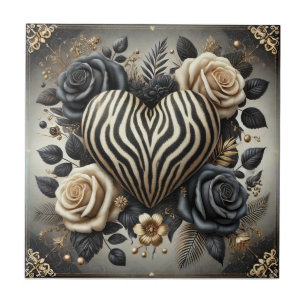 Carreau en céramique Zebra Heart & Rose Glam