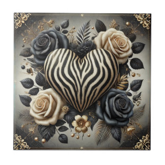 Carreau en céramique Zebra Heart & Rose Glam