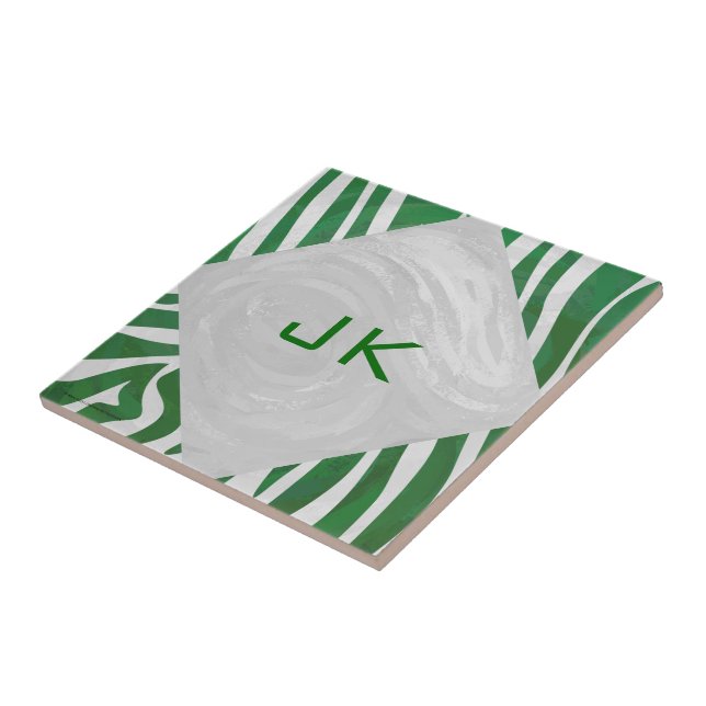 Carreau En Céramique Zebra Monogramme Vert et Blanc Impression (Côté)