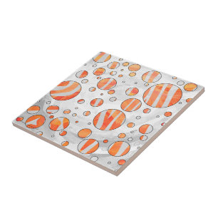 Carreau En Céramique Zebra Orange et White Polka Dot