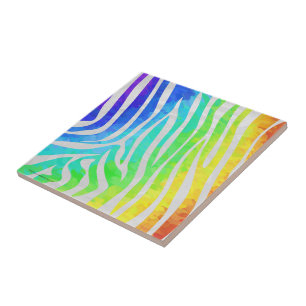 Carreau En Céramique Zebra Rainbow et White Print